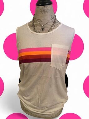 Victoria’s Secret PINK • Striped White Tank top  • SIZE - L • 100% Cotton